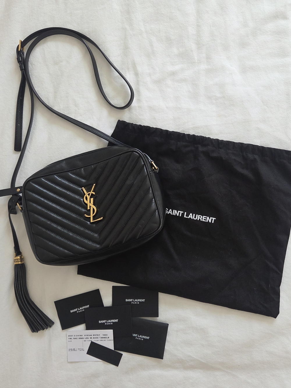 Saint Laurent YSL Lou Camera Bag Black Chevron Leather Gold Hardware